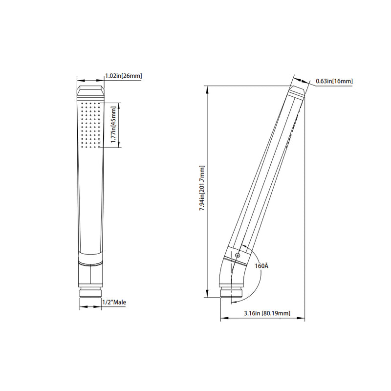 Serie 230 Single Function Hand Shower - Built-In - 8" Brass/Matt Black