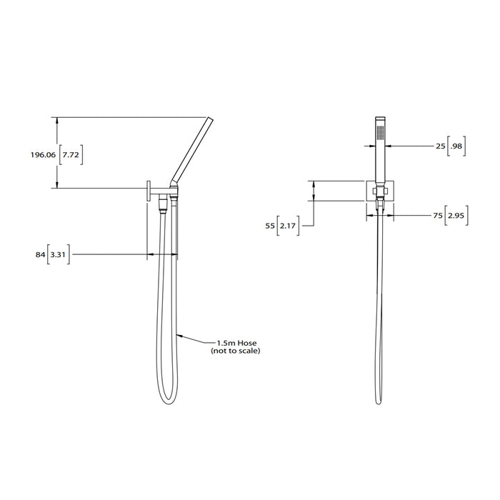 Universal Square Hand Shower Set - Wall Mount - 8" Brass/Polished Chrome