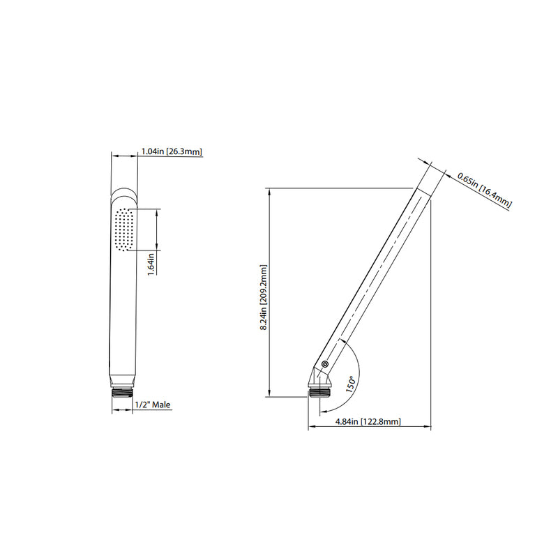 Universal Single Function Hand Shower - Built-In - 9" Brass/Matt Black