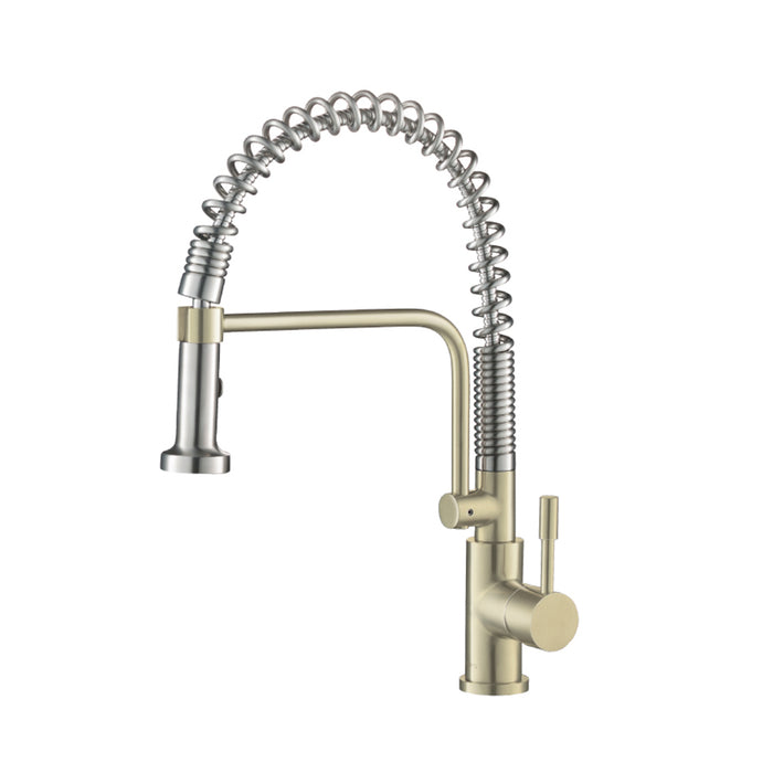 Caso Semi-Professional Dual Spray Pull Out Kitchen Faucet - Single Hole - 20" Stainless Steel/Light Tan