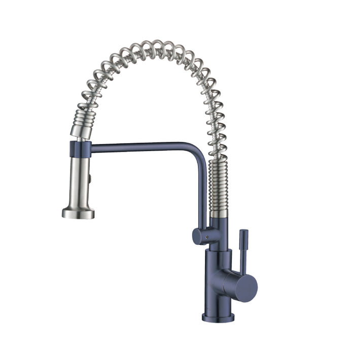 Caso Semi-Professional Dual Spray Pull Out Kitchen Faucet - Single Hole - 20" Stainless Steel/Navy Blue