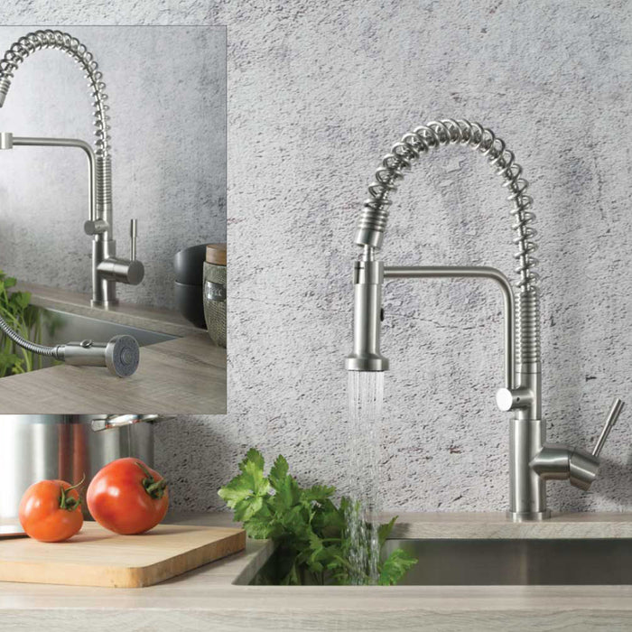 Caso Semi-Professional Dual Spray Pull Out Kitchen Faucet - Single Hole - 20" Stainless Steel/Navy Blue