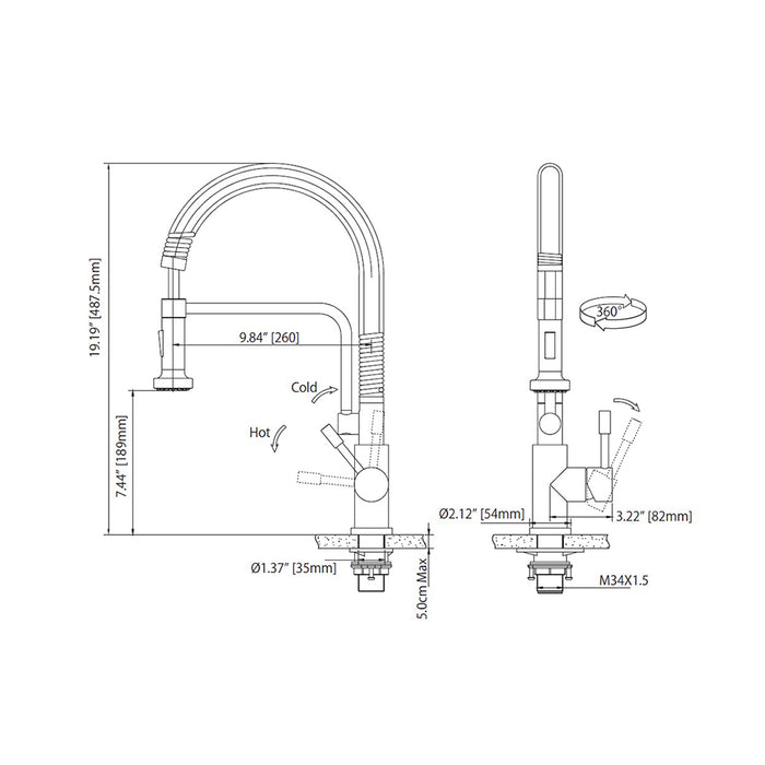 Caso Semi-Professional Dual Spray Pull Out Kitchen Faucet - Single Hole - 20" Stainless Steel/Navy Blue