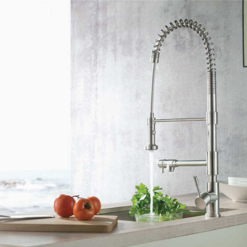 Professio - F - Professional Pot Filler and Pull Out Kitchen Faucet - Single Hole - 28" Stainless Steel/Polished Steel