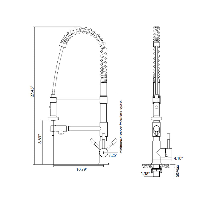 Professio - F - Professional Pot Filler and Pull Out Kitchen Faucet - Single Hole - 28" Stainless Steel/Polished Steel