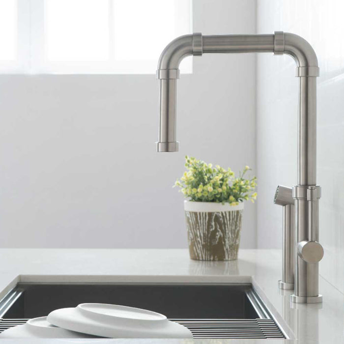 Tanz Side Sprayer Kitchen Faucet - Single Hole - 17" Stainless Steel/Polished Steel