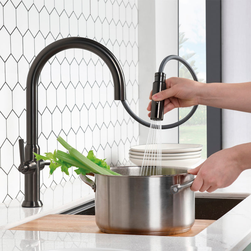 Velox Dual Spray Pull Out Two Handle Kitchen Faucet - Single Hole - 17" Stainless Steel/Matt Black