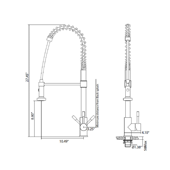 Professio - S - Dual Spray Professional Pull Out Kitchen Faucet - Single Hole - 28" Stainless Steel/Polished Steel