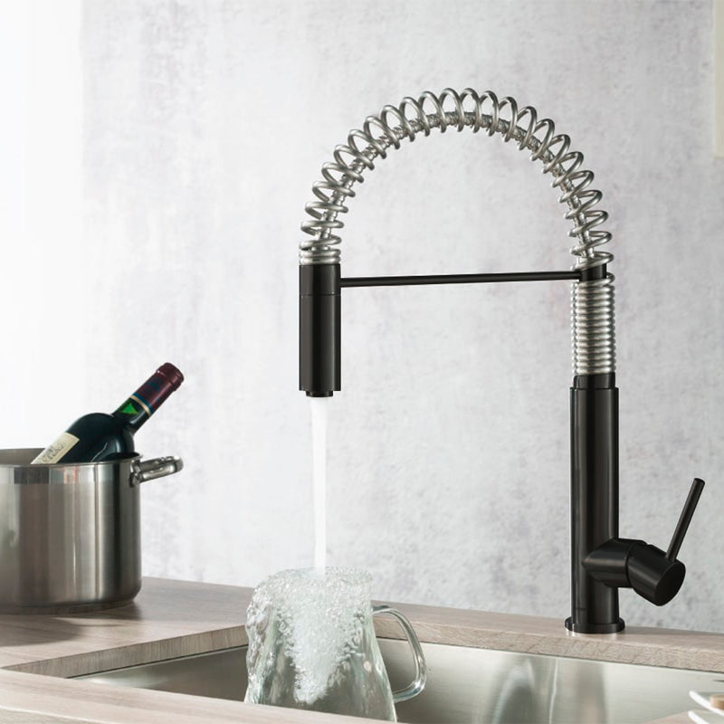 Dixie Semi-Professional Dual Spray Pull Out Kitchen Faucet - Single Hole - 20" Stainless Steel/Matt Black