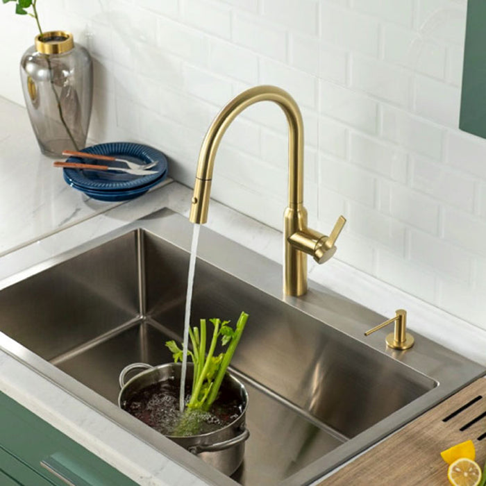 Ziel Dual Spray Pull Out Kitchen Faucet - Single Hole - 18" Stainless Steel/Brushed Gold