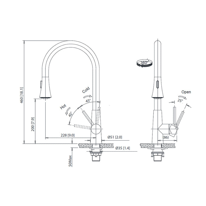 Zest Dual Spray Pull Out Kitchen Faucet - Single Hole - 18" Stainless Steel/Matt Black