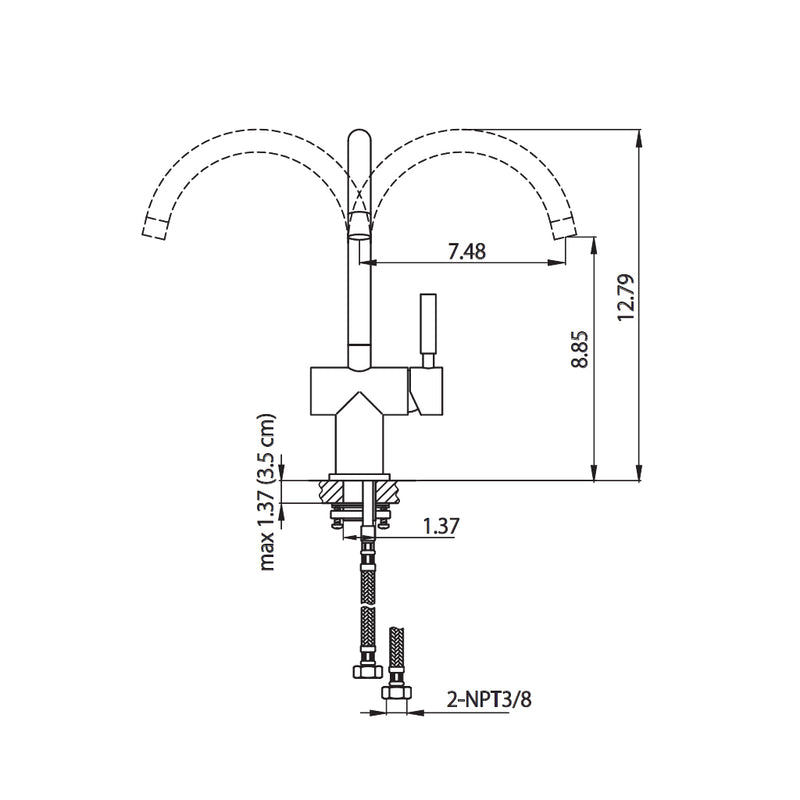 Serie 100 Kitchen Faucet - Single Hole - 13" Brass/Polished Chrome