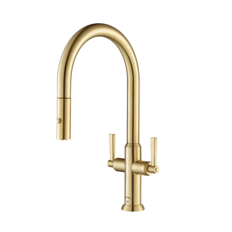Velox Dual Spray Pull Out Two Handle Kitchen Faucet - Single Hole - 17" Stainless Steel/Brushed Gold
