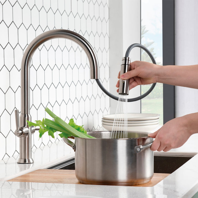 Velox Dual Spray Pull Out Two Handle Kitchen Faucet - Single Hole - 17" Stainless Steel/Brushed Gold