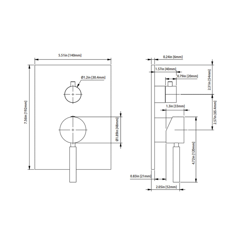 Serie 100 2 Way Pressure Balance Complete Shower Set - Wall Mount - 6" Brass/Polished Chrome