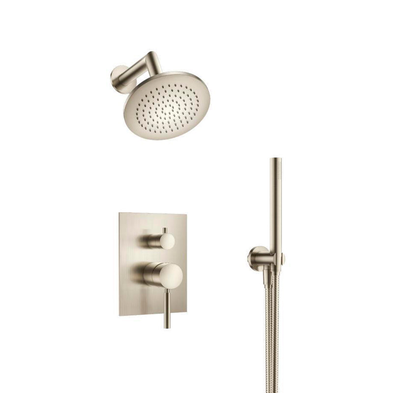 Serie 100 2 Way Pressure Balance Complete Shower Set - Wall Mount - 6" Brass/Brushed Nickel