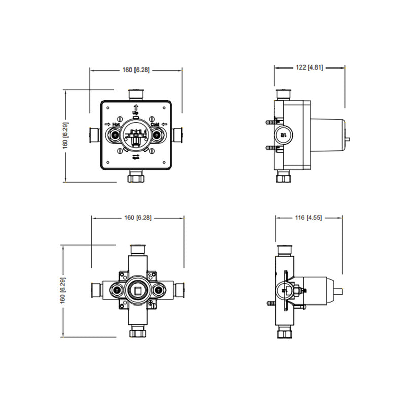 Serie 100 2 Way Pressure Balance Complete Shower Set - Wall Mount - 8" Brass/Polished Chrome
