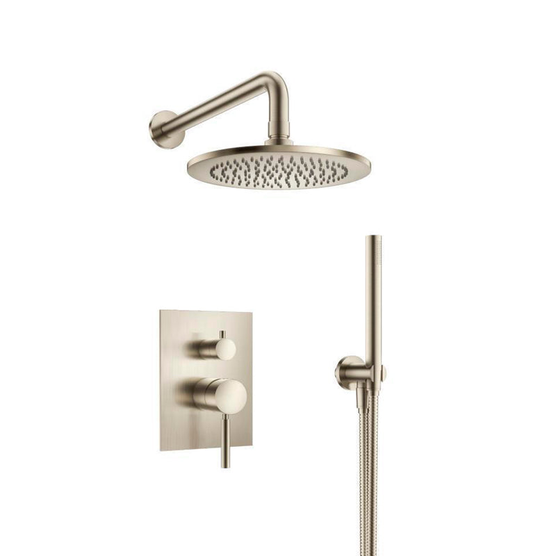 Serie 100 2 Way Pressure Balance Complete Shower Set - Wall Mount - 8" Brass/Brushed Nickel