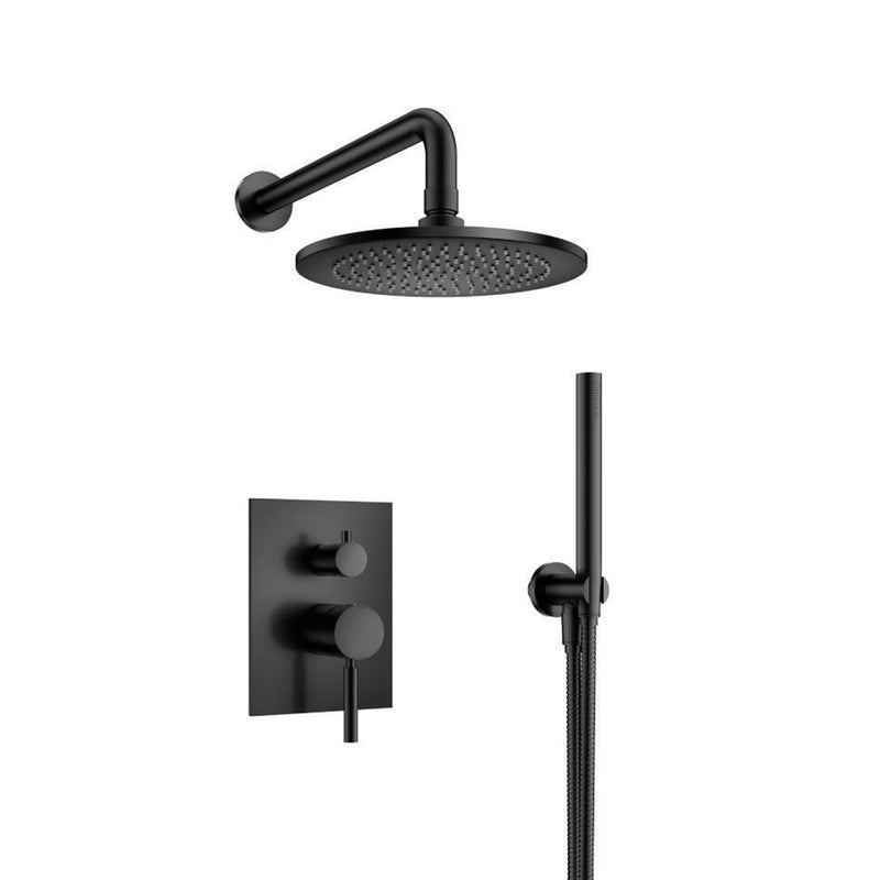 Serie 100 2 Way Pressure Balance Complete Shower Set - Wall Mount - 8" Brass/Matt Black