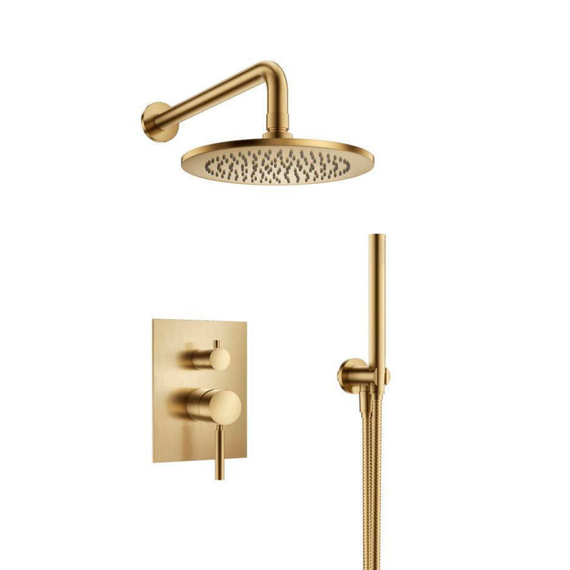 Serie 100 2 Way Pressure Balance Complete Shower Set - Wall Mount - 8" Brass/Satin Brass