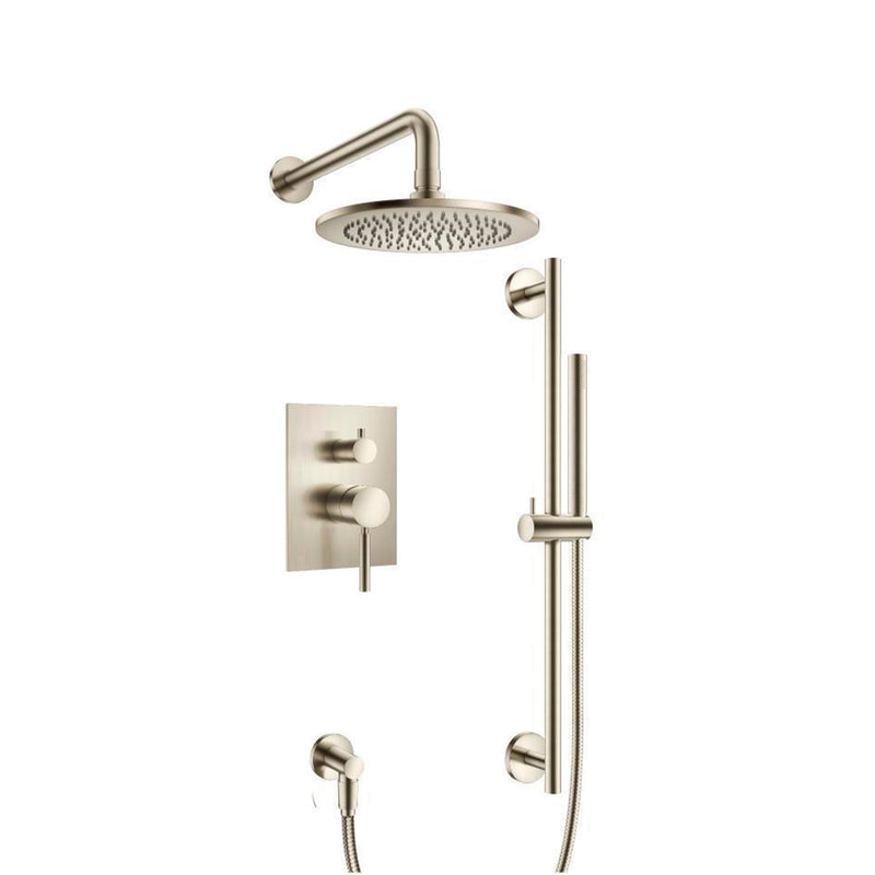Serie 100 2 Way Pressure Balance Complete Shower Set - Wall Mount - 8" Brass/Brushed Nickel