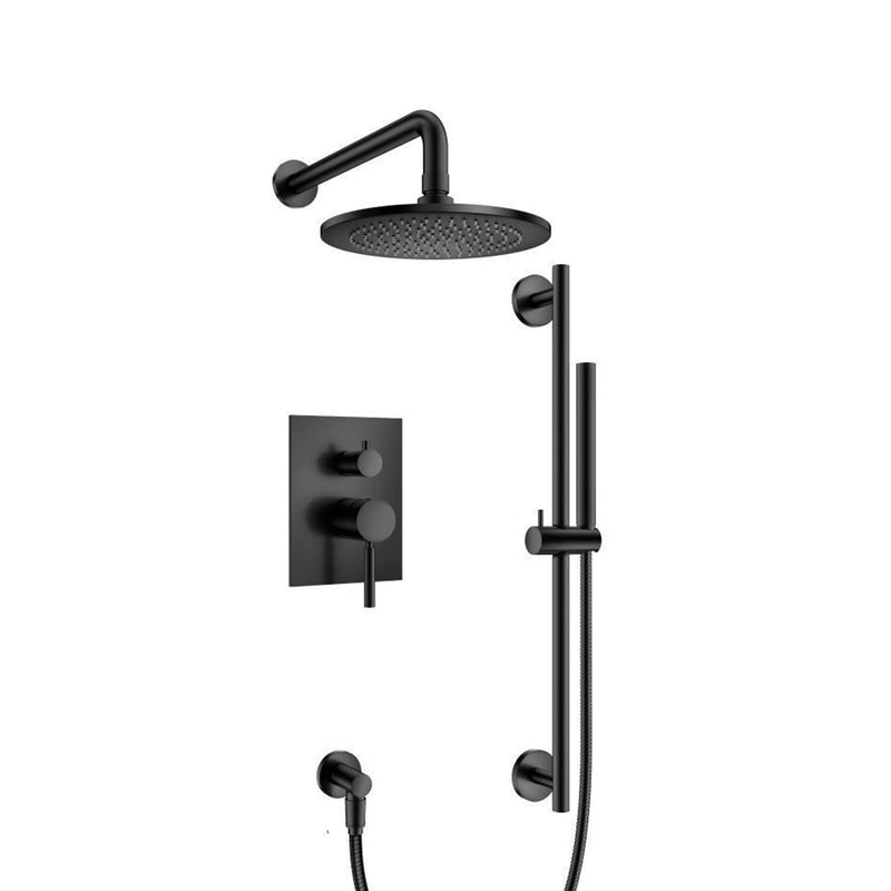 Serie 100 2 Way Pressure Balance Complete Shower Set - Wall Mount - 8" Brass/Matt Black