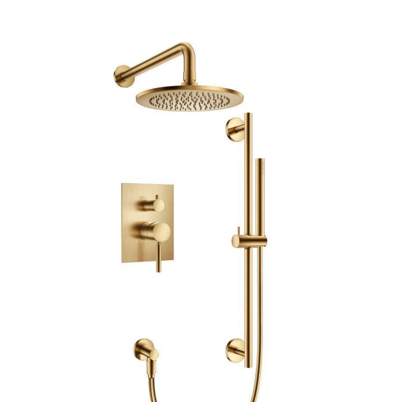 Serie 100 2 Way Pressure Balance Complete Shower Set - Wall Mount - 8" Brass/Satin Brass