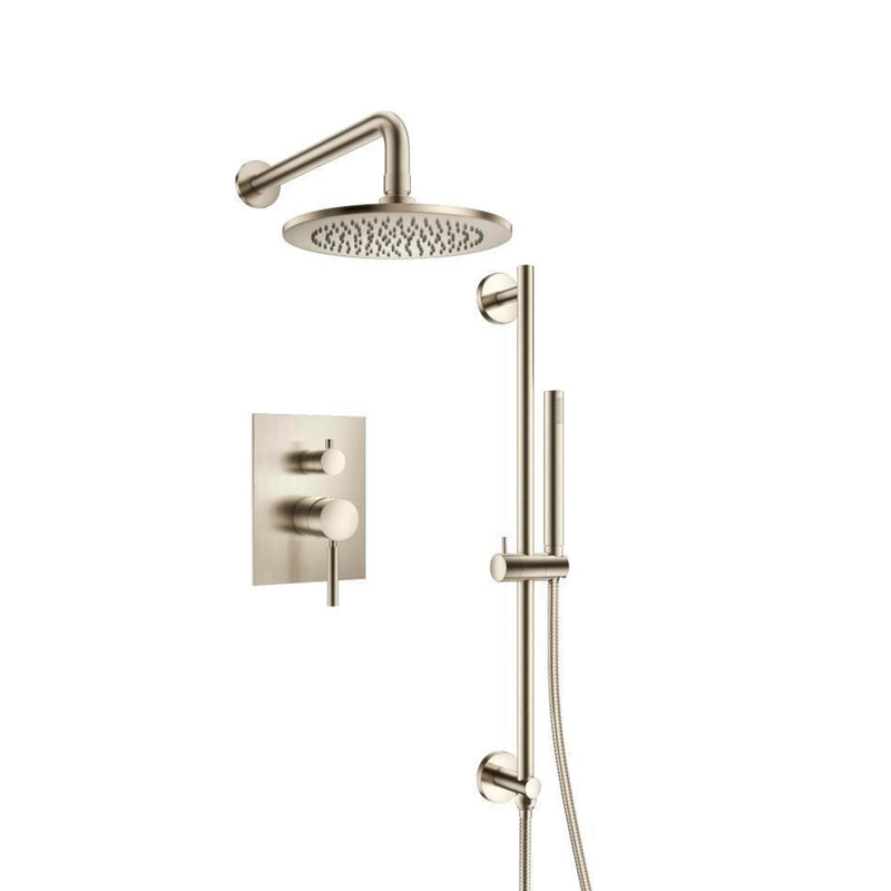 Serie 100 2 Way Pressure Balance Complete Shower Set - Wall Mount - 8" Brass/Brushed Nickel