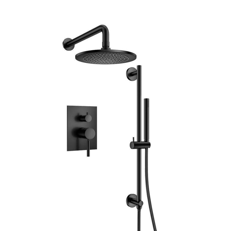 Serie 100 2 Way Pressure Balance Complete Shower Set - Wall Mount - 8" Brass/Matt Black