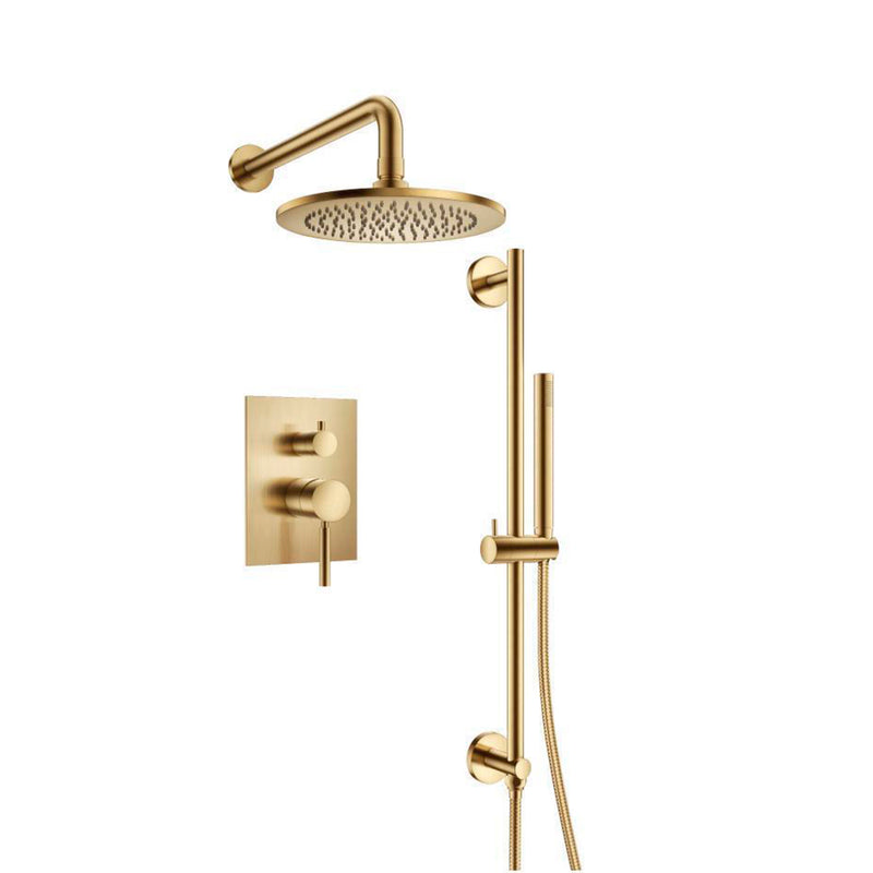 Serie 100 2 Way Pressure Balance Complete Shower Set - Wall Mount - 8" Brass/Satin Brass