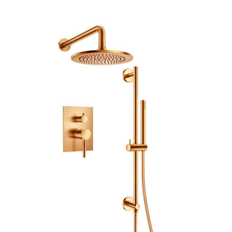 Serie 100 2 Way Pressure Balance Complete Shower Set - Wall Mount - 8" Brass/Brushed Bronze