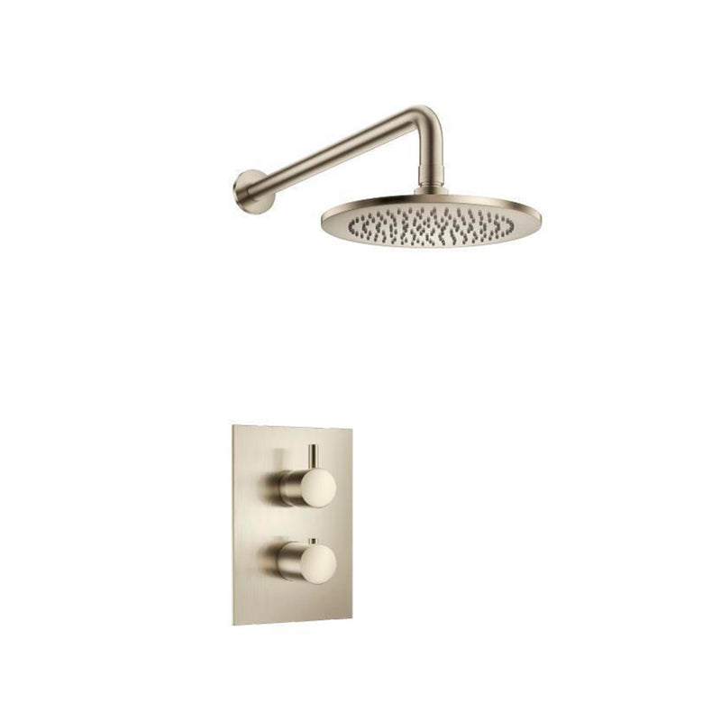 Serie 100 1 Way Thermostatic Complete Shower Set - Wall Mount - 8" Brass/Brushed Nickel