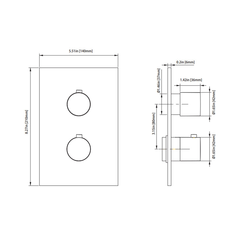 Serie 100 1 Way Thermostatic Complete Shower Set - Wall Mount - 8" Brass/Brushed Nickel