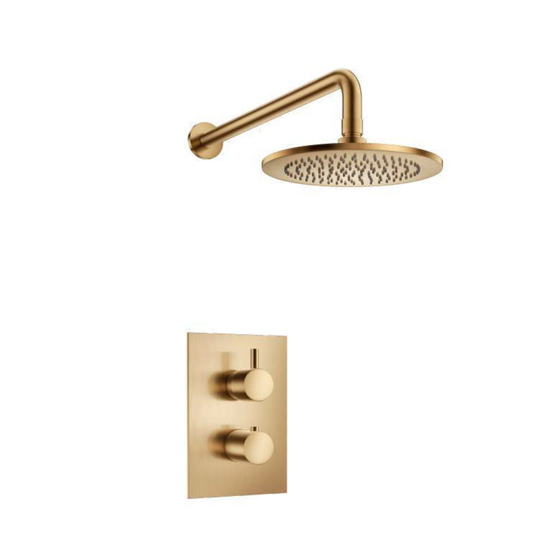 Serie 100 1 Way Thermostatic Complete Shower Set - Wall Mount - 8" Brass/Satin Brass