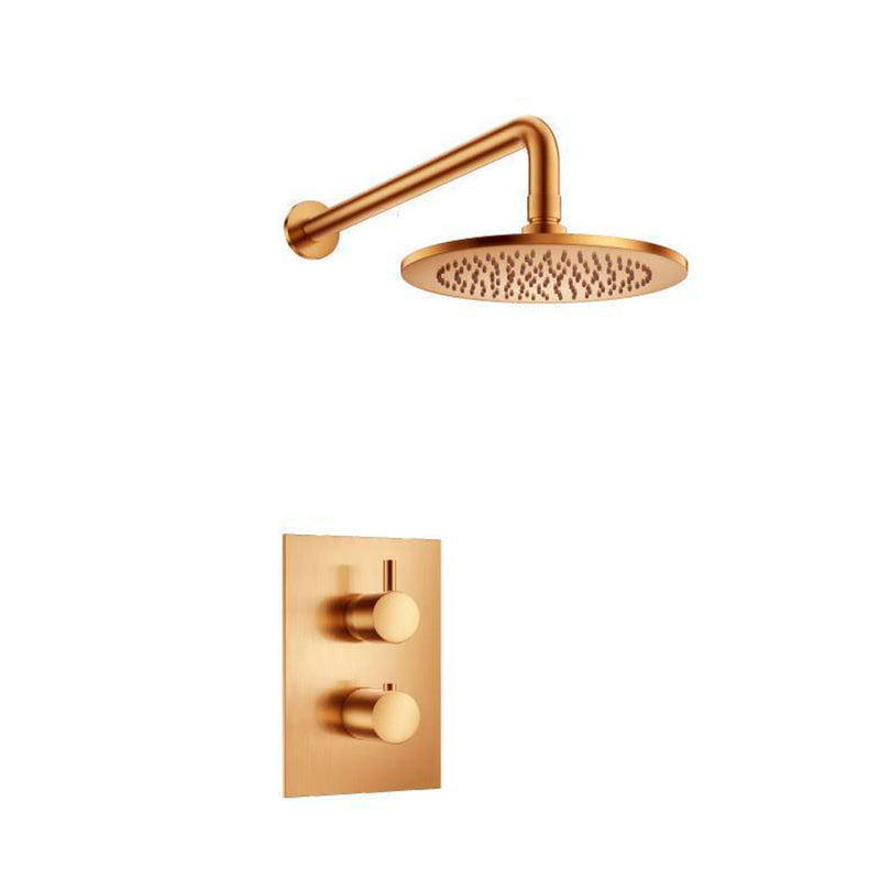 Serie 100 1 Way Thermostatic Complete Shower Set - Wall Mount - 8" Brass/Brushed Bronze