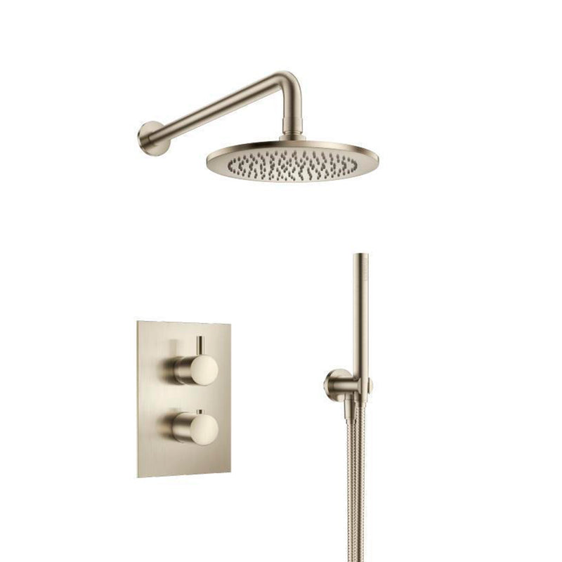 Serie 100 2 Way Thermostatic Complete Shower Set - Wall Mount - 8" Brass/Brushed Nickel