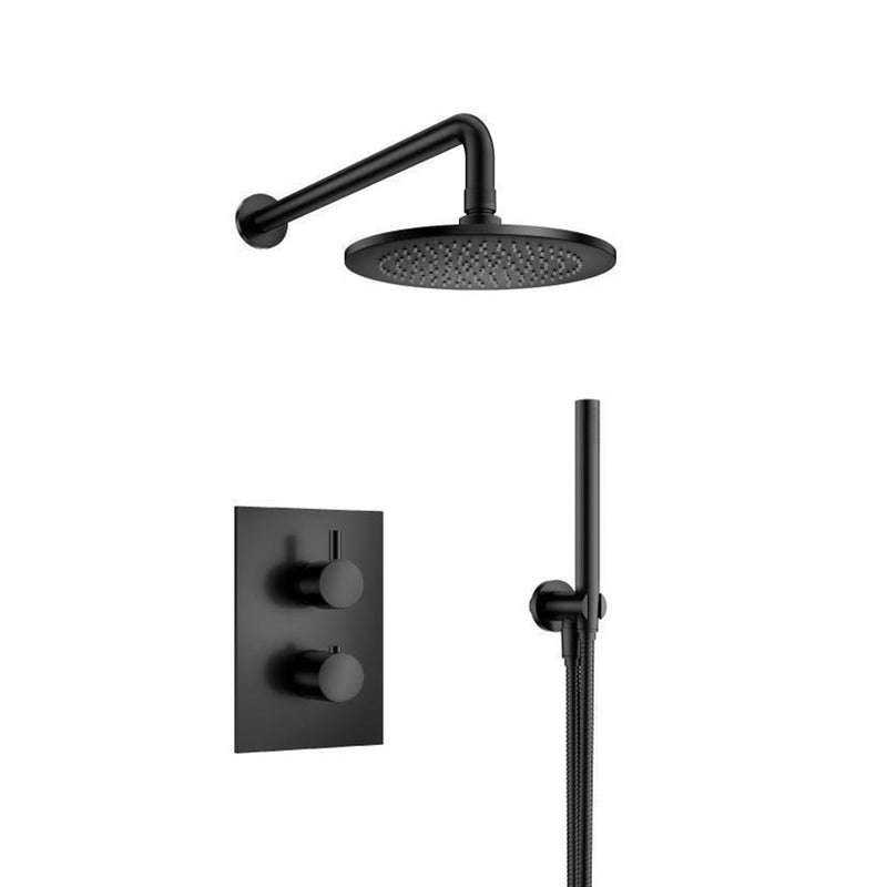 Serie 100 2 Way Thermostatic Complete Shower Set - Wall Mount - 8" Brass/Matt Black