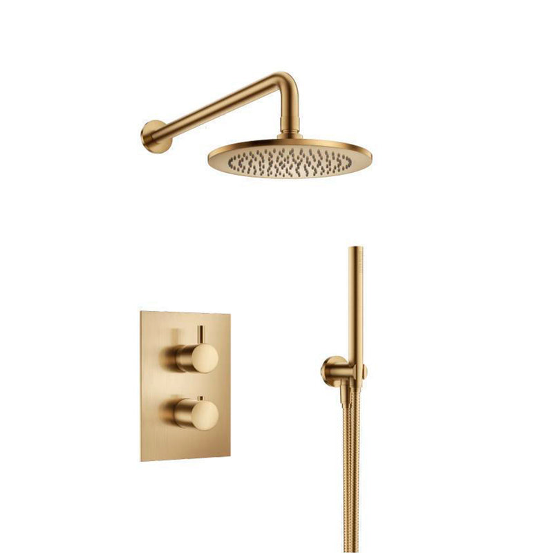 Serie 100 2 Way Thermostatic Complete Shower Set - Wall Mount - 8" Brass/Satin Brass
