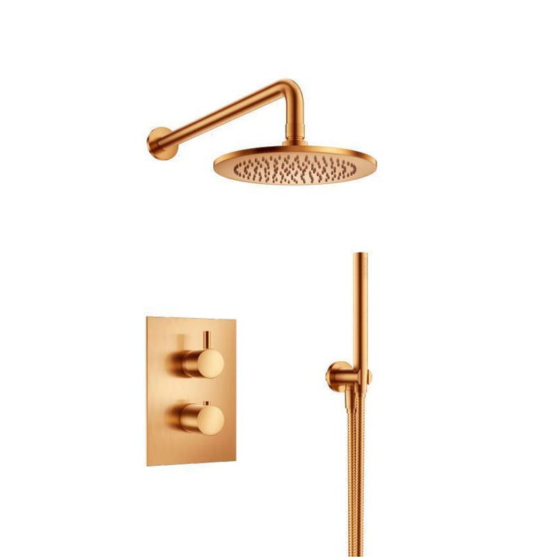 Serie 100 2 Way Thermostatic Complete Shower Set - Wall Mount - 8" Brass/Brushed Bronze