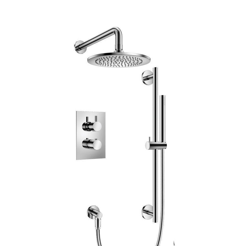 Serie 100 2 Way Thermostatic Complete Shower Set - Wall Mount - 8" Brass/Polished Chrome
