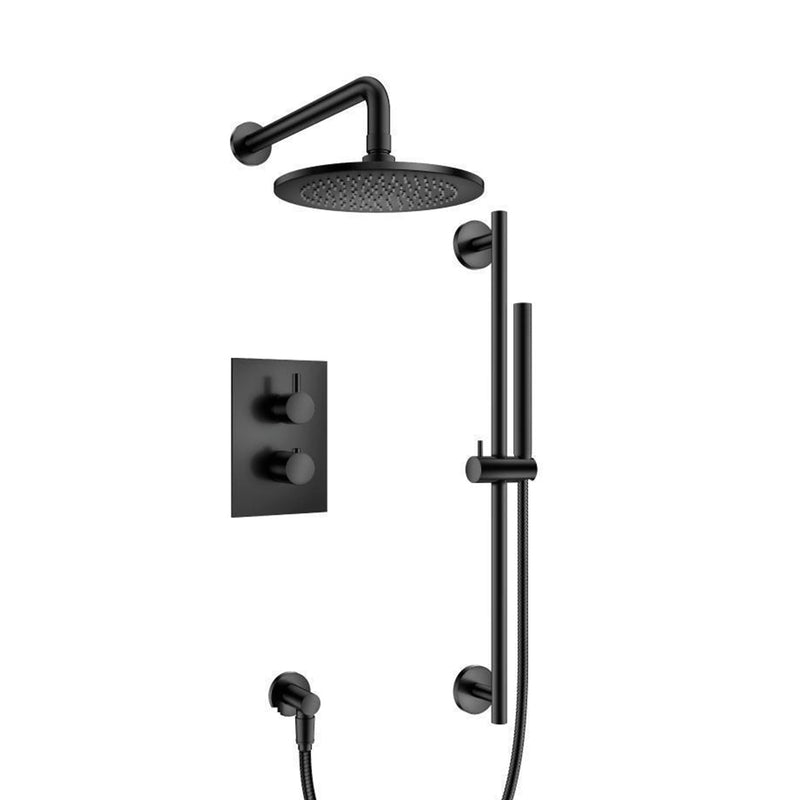 Serie 100 2 Way Thermostatic Complete Shower Set - Wall Mount - 8" Brass/Matt Black