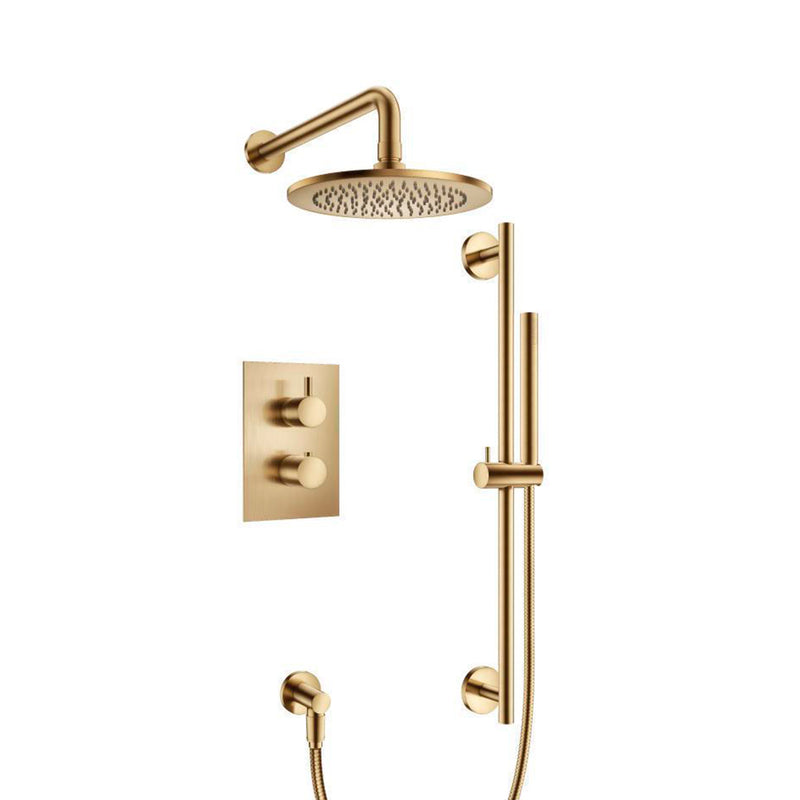Serie 100 2 Way Thermostatic Complete Shower Set - Wall Mount - 8" Brass/Satin Brass