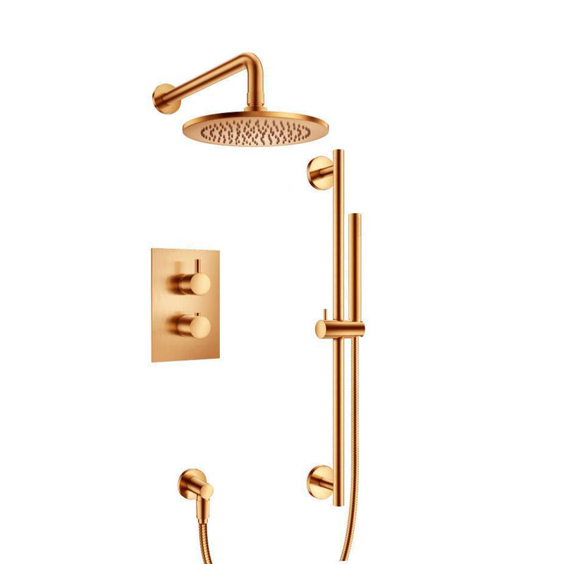 Serie 100 2 Way Thermostatic Complete Shower Set - Wall Mount - 8" Brass/Brushed Bronze
