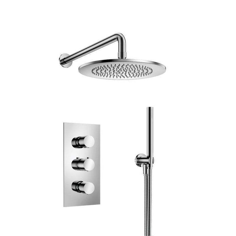 Serie 100 2 Way Thermostatic Complete Shower Set - Wall Mount - 10" Brass/Polished Chrome