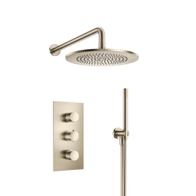 Serie 100 2 Way Thermostatic Complete Shower Set - Wall Mount - 10" Brass/Brushed Nickel
