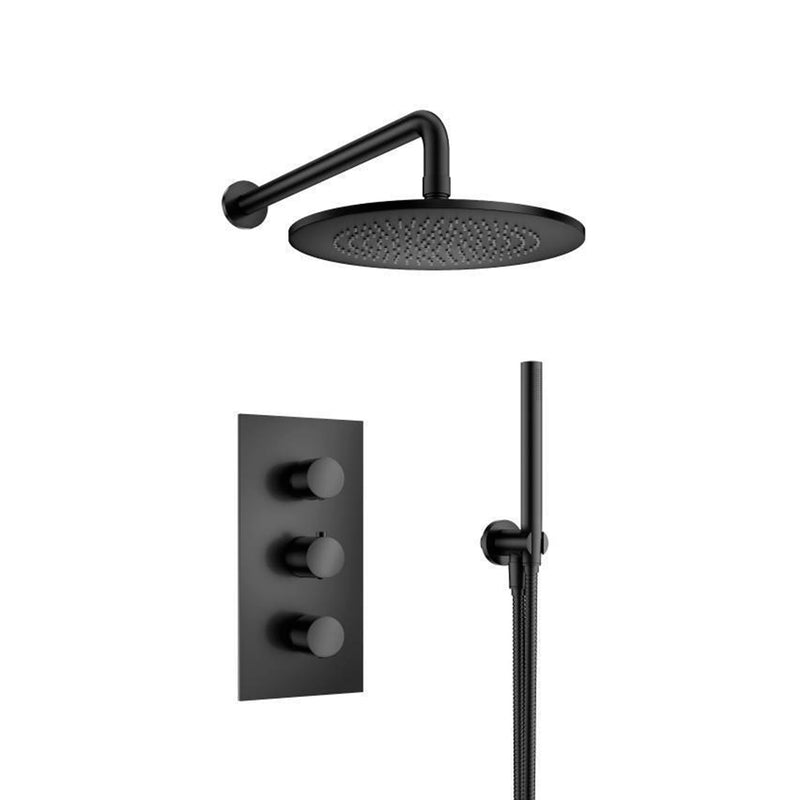 Serie 100 2 Way Thermostatic Complete Shower Set - Wall Mount - 10" Brass/Matt Black