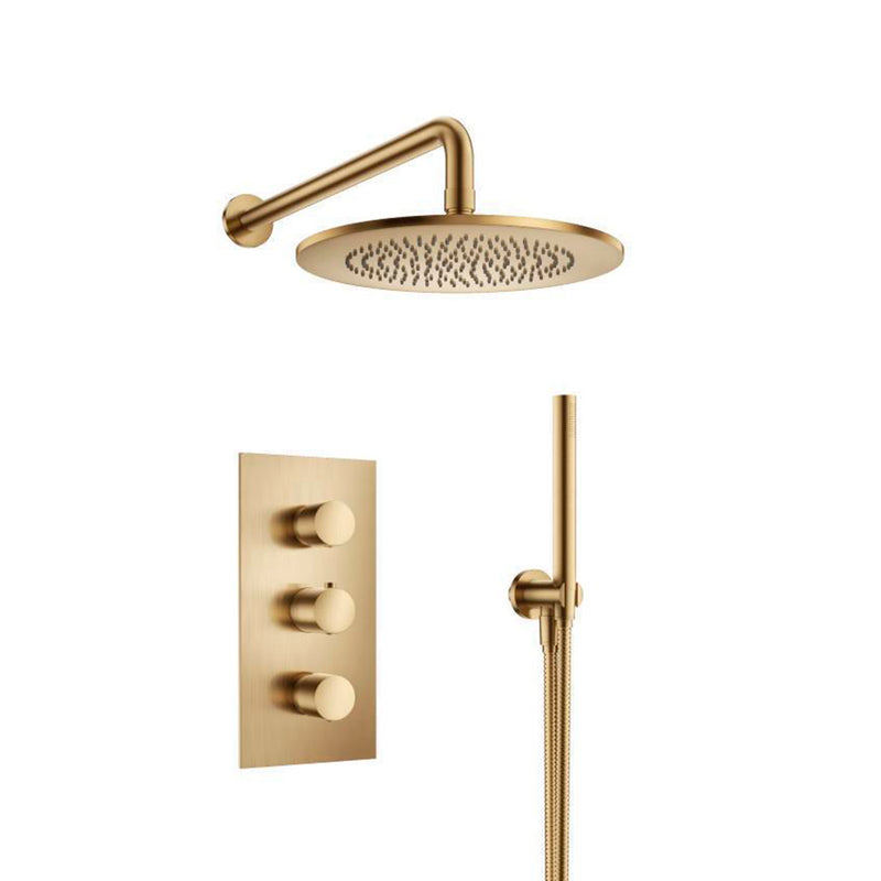 Serie 100 2 Way Thermostatic Complete Shower Set - Wall Mount - 10" Brass/Satin Brass