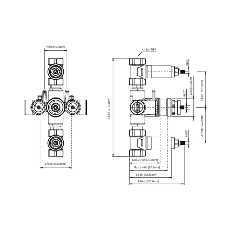 Serie 100 2 Way Thermostatic Complete Shower Set - Wall Mount - 10" Brass/Satin Brass
