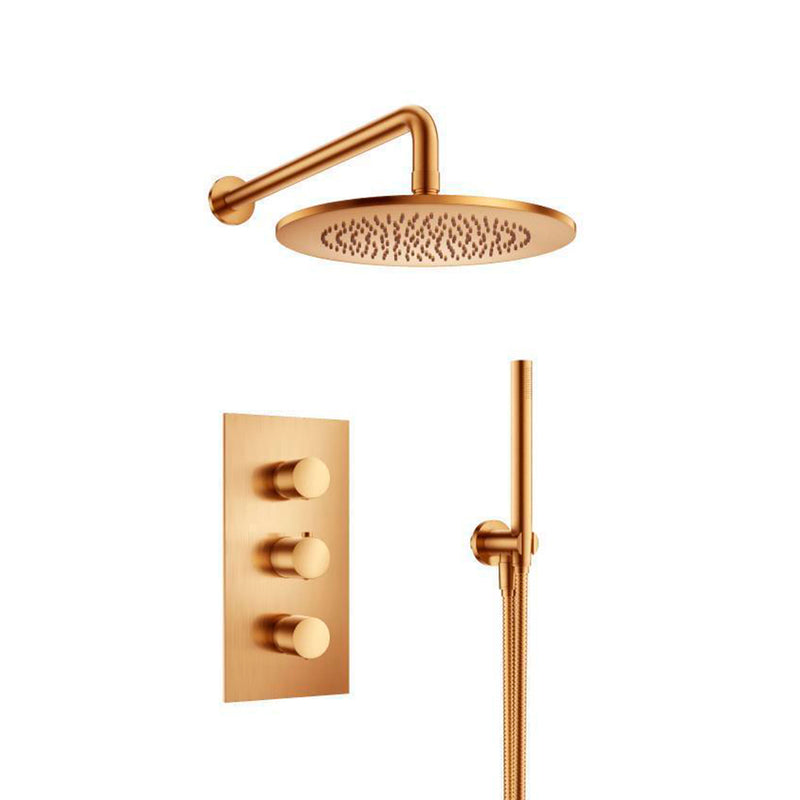 Serie 100 2 Way Thermostatic Complete Shower Set - Wall Mount - 10" Brass/Brushed Bronze