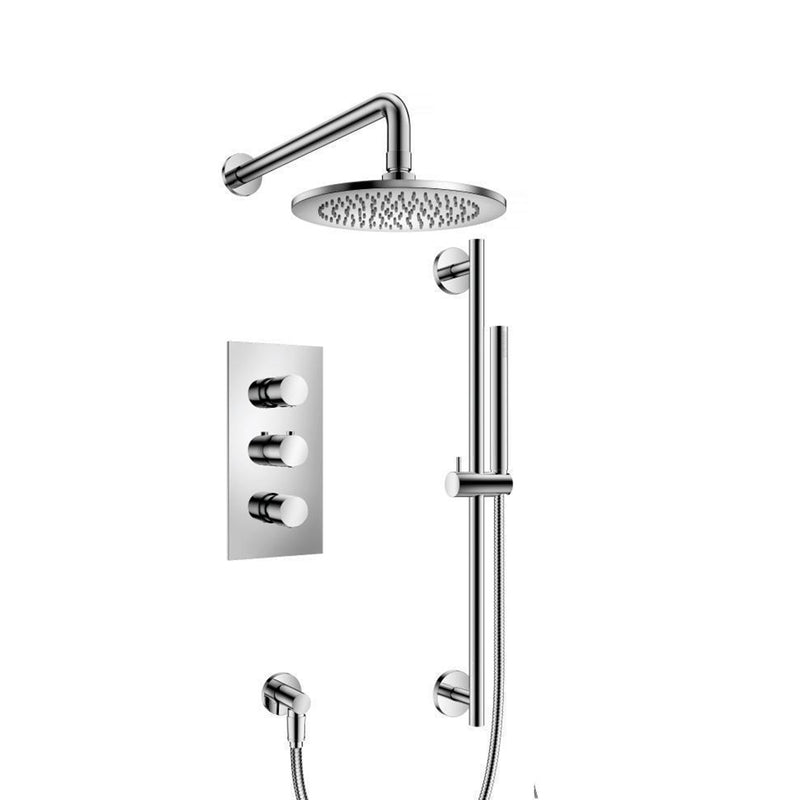 Serie 100 2 Way Thermostatic Complete Shower Set - Wall Mount - 10" Brass/Polished Chrome